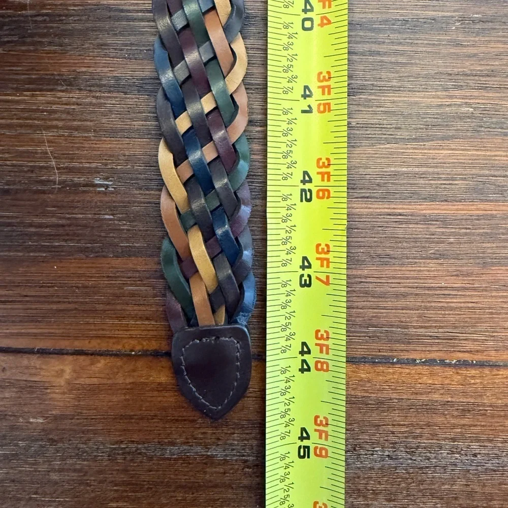 Braided Leather Multicolor Belt with Brass Hardware, 44.5 Inches Long